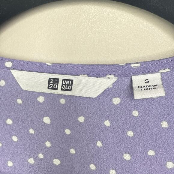 Uniqlo Purple White Dots Printed V-Neck Long Sleeve Mini Dress Small Fit  Flare - Picture 4 of 12